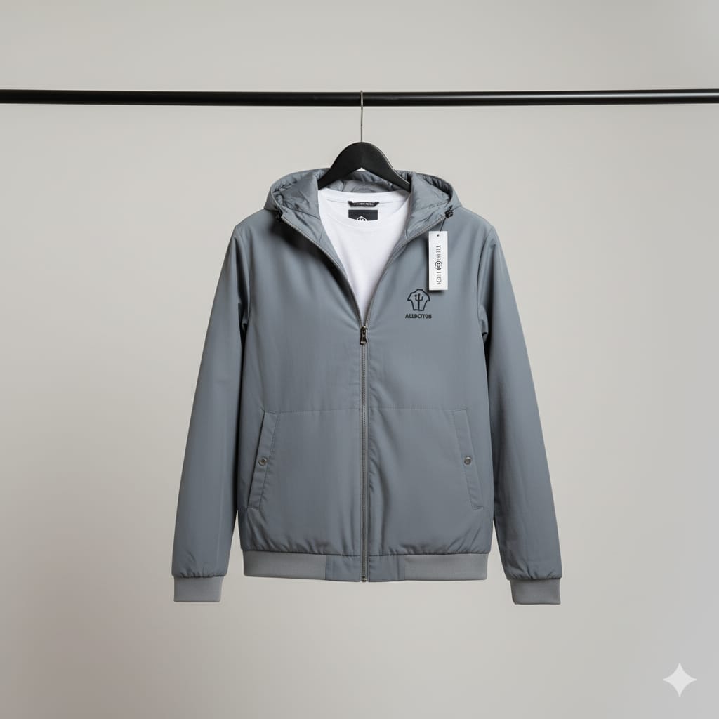 The 'AeroFlow' Lightweight Hooded Bomber Jacket - Stylish Comfort in Stone Gray