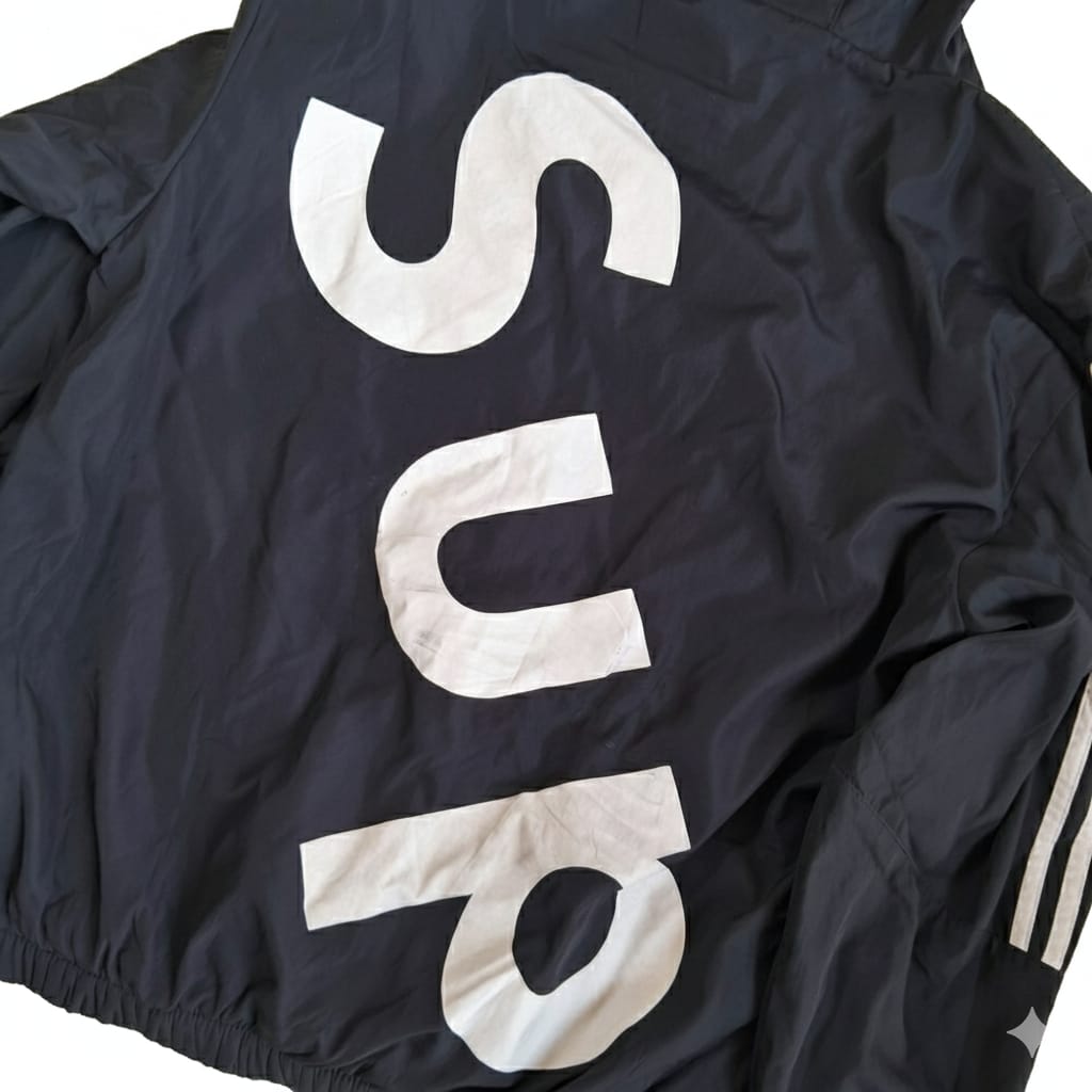 Dark Black Lightweight Windbreaker with Back Sup Graphic