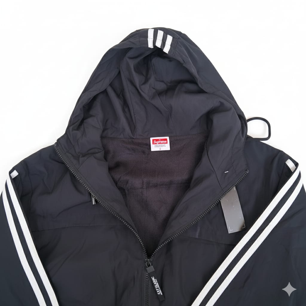 Dark Black Lightweight Windbreaker with Back Sup Graphic