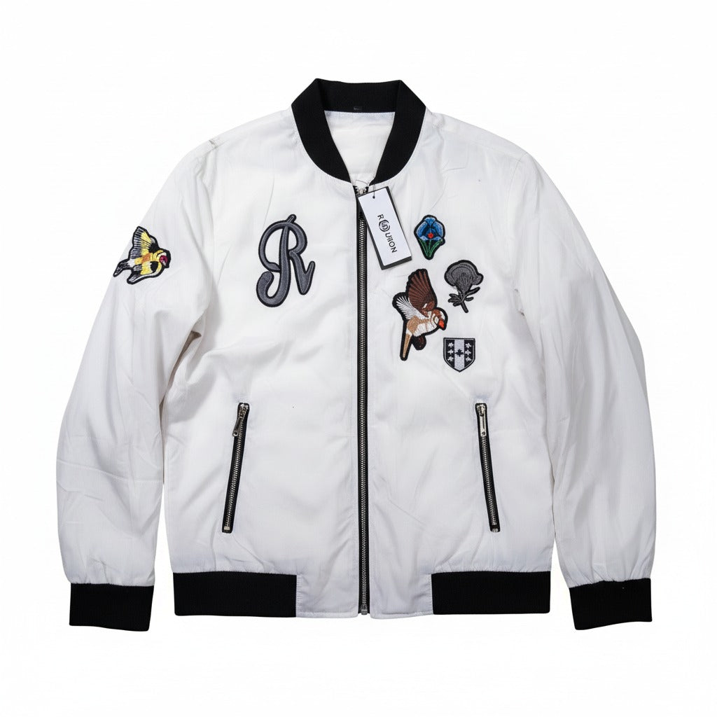 Statement White Patch Bomber Jacket