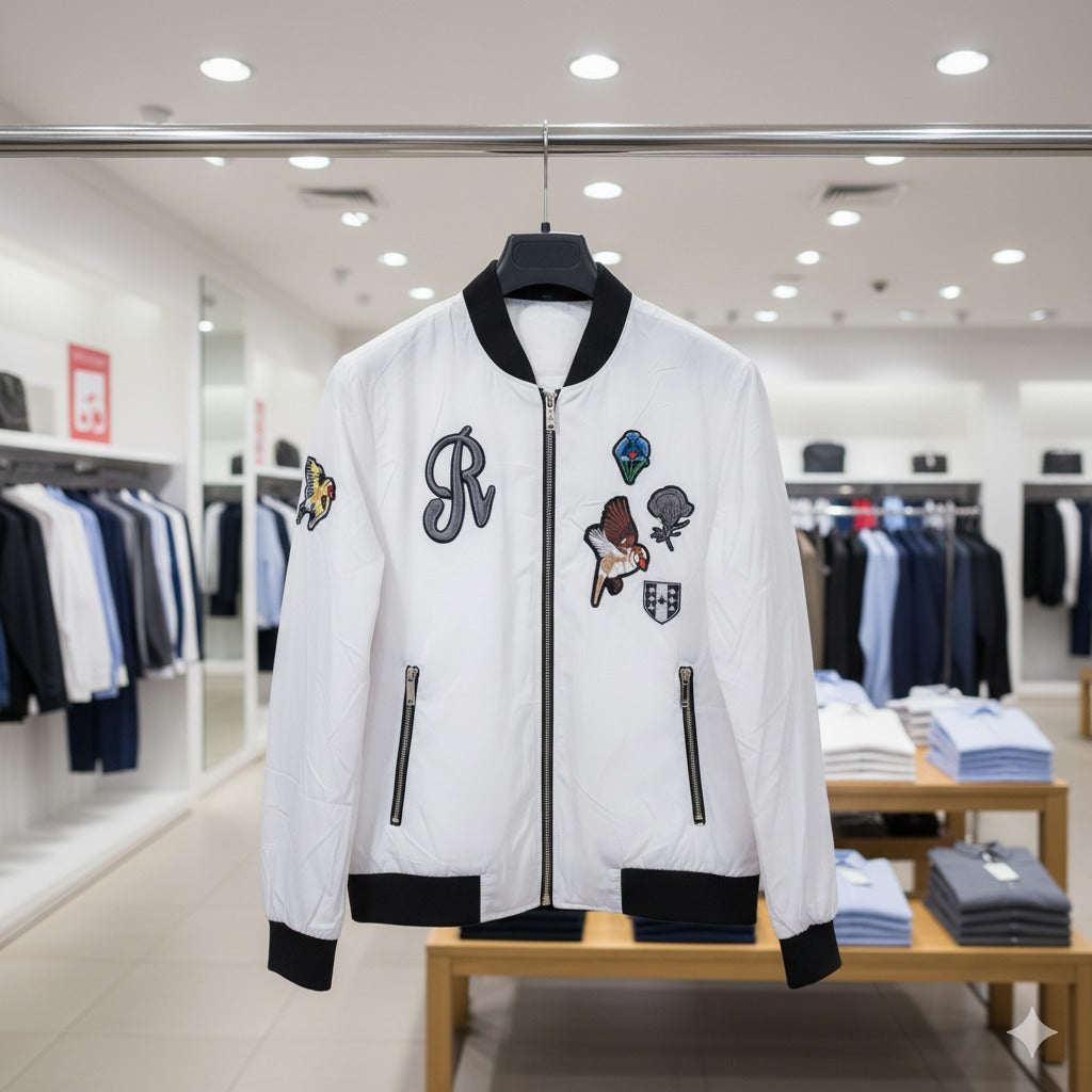 Statement White Patch Bomber Jacket