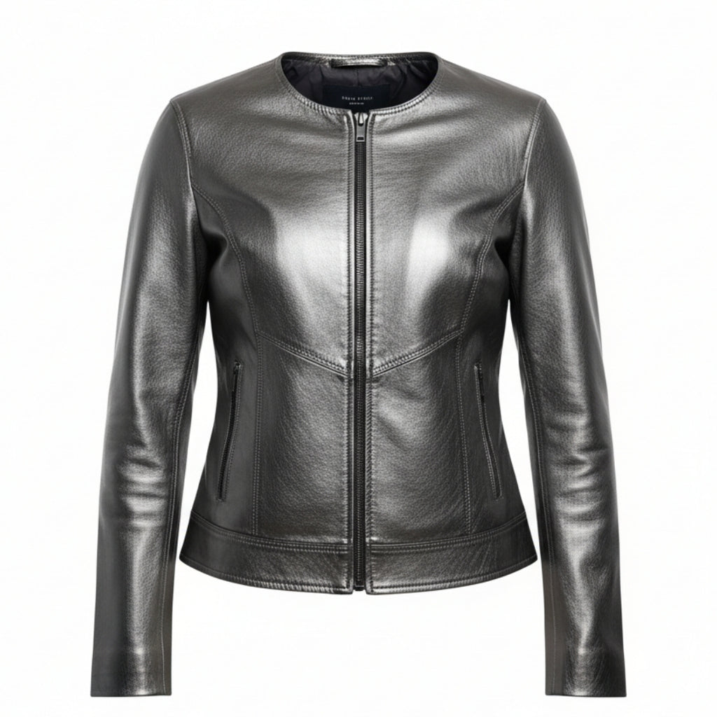 Dark Silver Genuine Leather Ladies Jacket