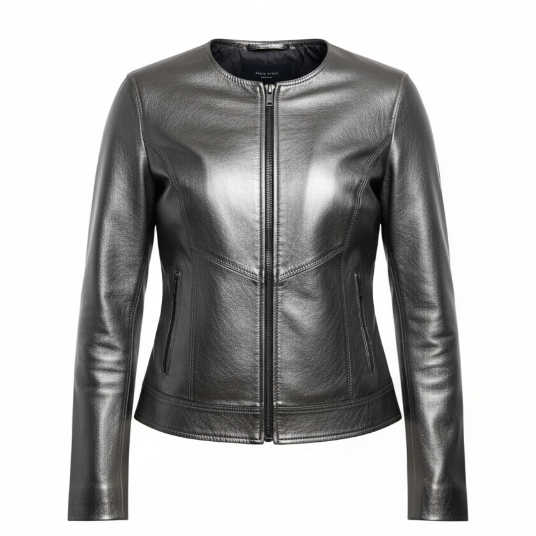 Dark Silver Genuine Leather Ladies Jacket