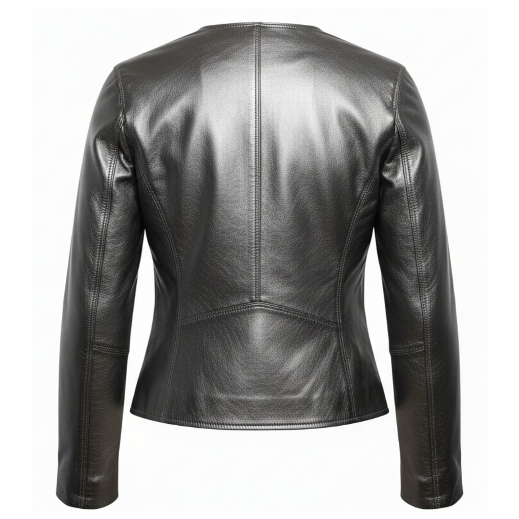 Dark Silver Genuine Leather Ladies Jacket