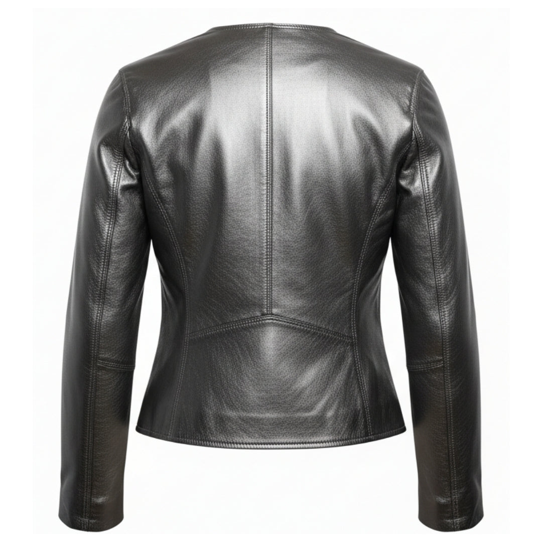 Dark Silver Genuine Leather Ladies Jacket